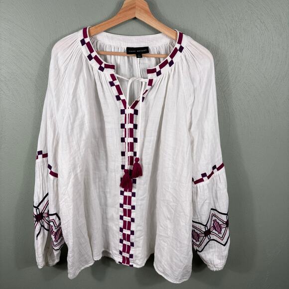 Lane Bryant Women Size 18 White Boho Drawstring Peasant Beach Summer Blouse Tops - Picture 9 of 10